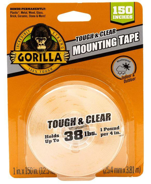 Gorilla Tough & Clear Double Sided Adhesive Mounting Tape, Extra Large, 1" x 150", Clear